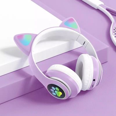 Μαύρα ακουστικά γατών Bluetooth, πτυσσόμενα ασύρματα ακουστικά Bluetooth
